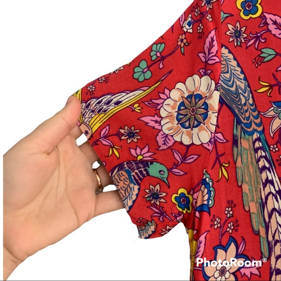 R. Vivimos Floral Peacock Boho Style Short sleeve Dress - Picture 6 of 12